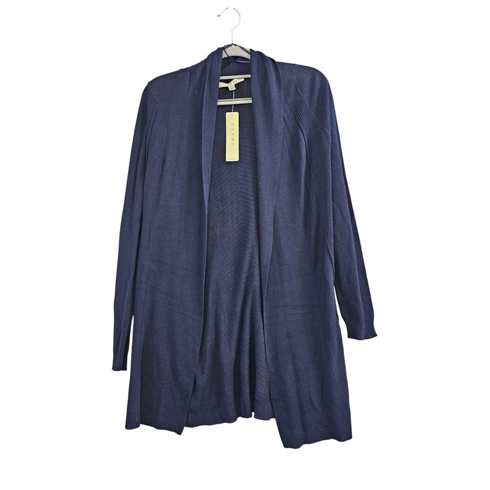 Cyrus Cardigan Sweater Womens XS Navy Blue Solid Open Front Shawl Collar Lightwt